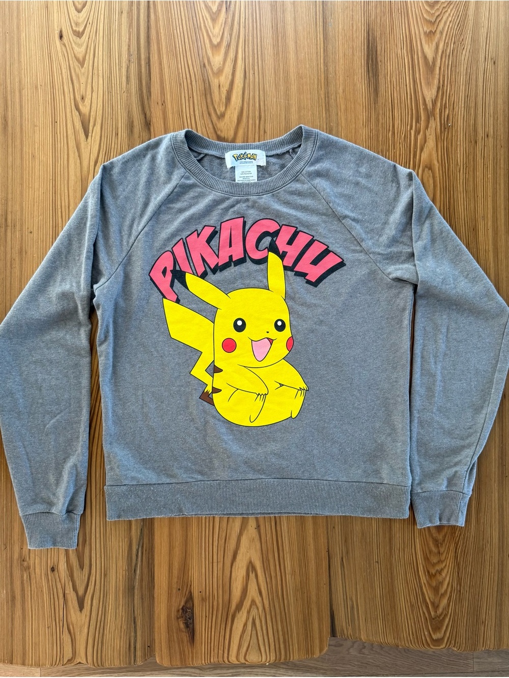 Pokemon Gray Sweatshirt with Yellow Pikachu and Pink Logo